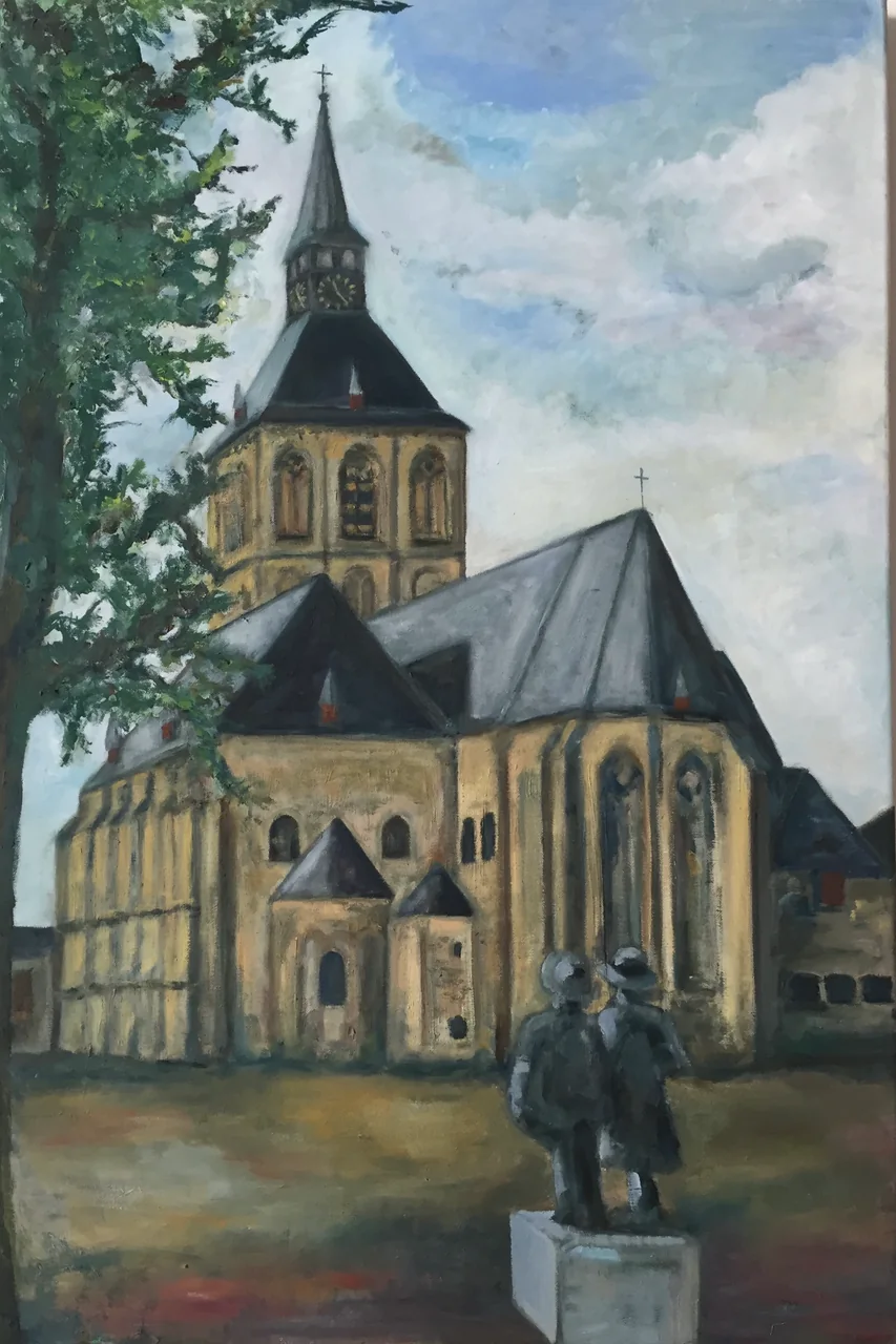 Schilderij: Kerk aan het plein