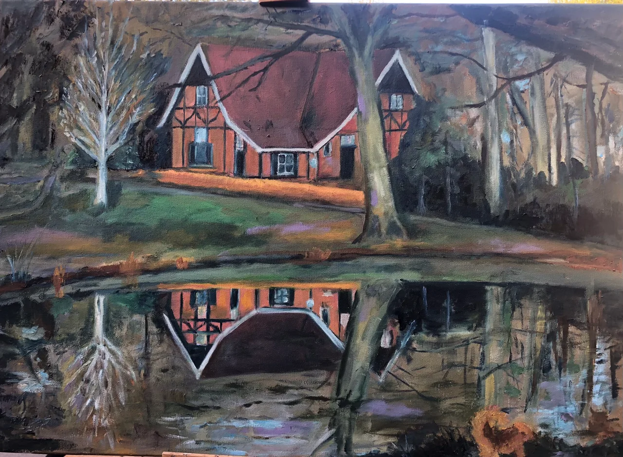 Schilderij: Huis aan de vijver