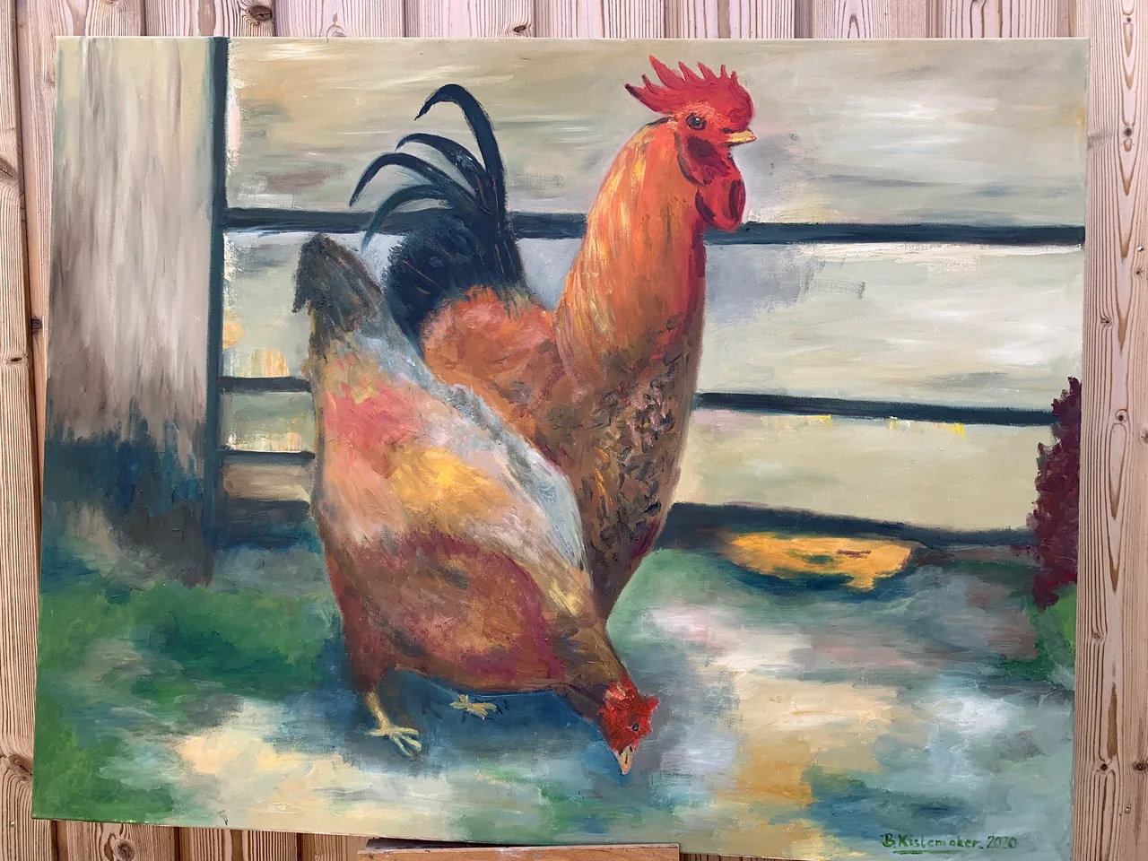 Schilderij: Haan en kip