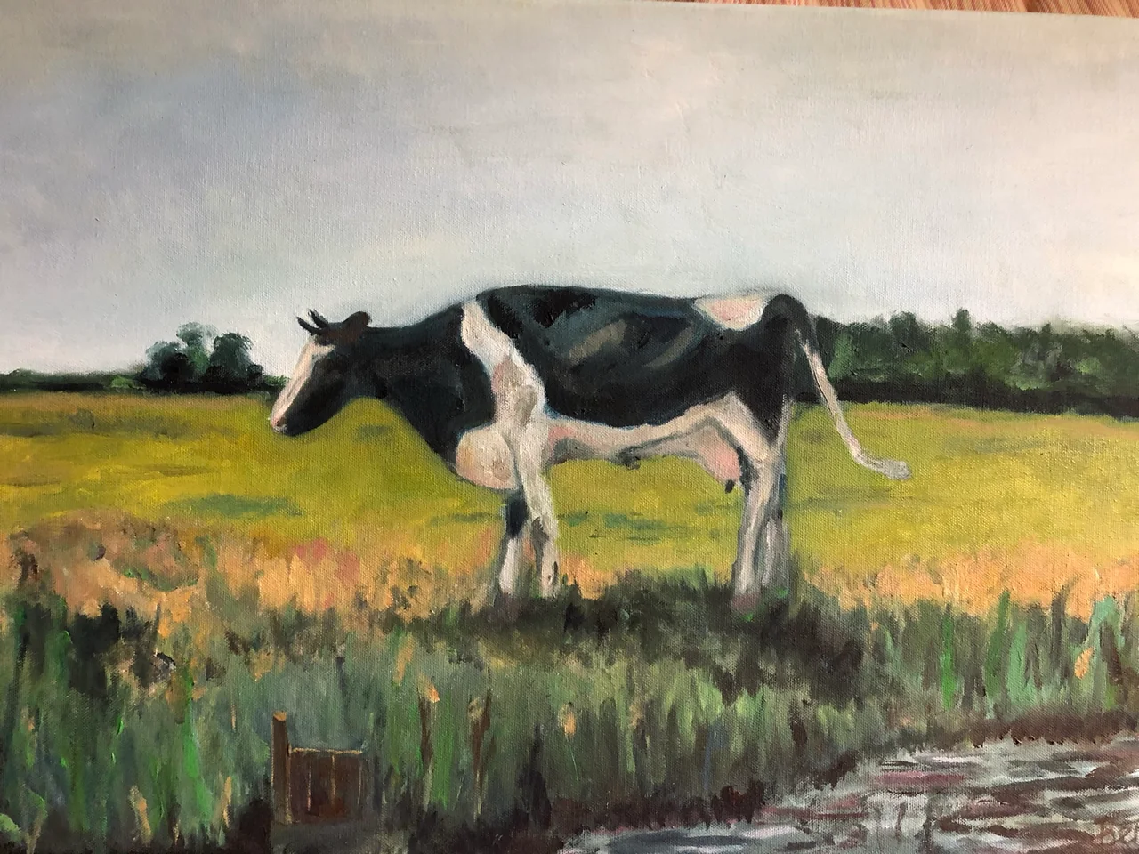 Schilderij: Koe aan de waterkant